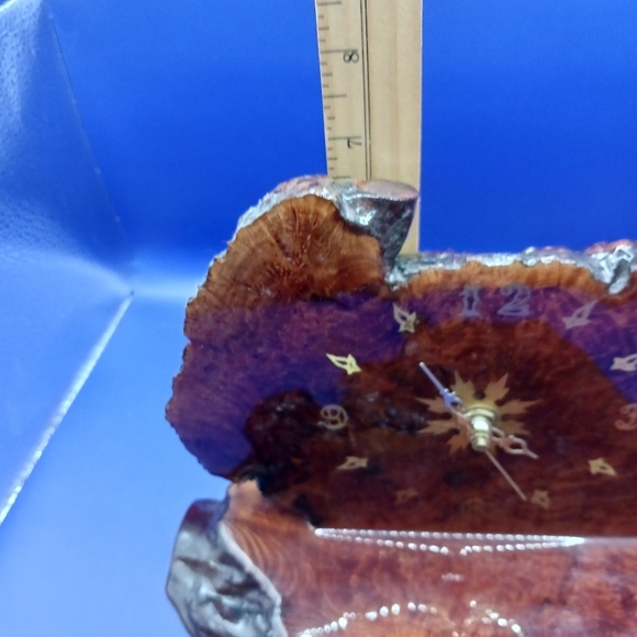 Quartz Unique Handcrafted Burl Wood Slab Rustic Table Clock With Intricate Desig - Picture 11 of 12